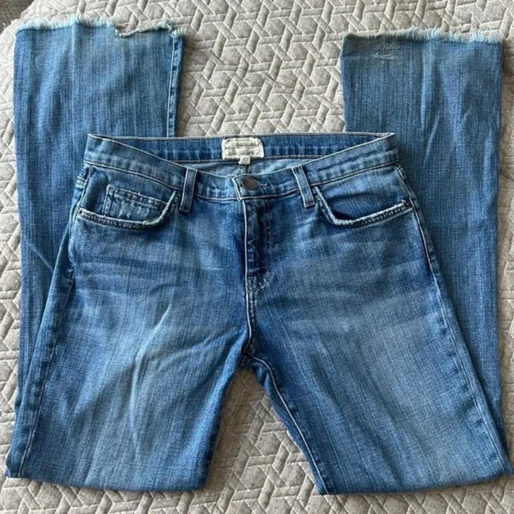 Current/Elliott Women's Blue Raw Fray Hem Flare Leg Denim Jeans Size‎ 0